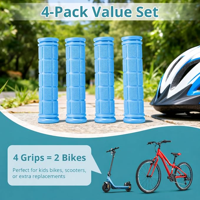 CHUNZEXI 4 PCS Bike Handlebar Grips, Rubber Bicycle Bar Grips Replacement, Non-Slip Handle Grips for Kids Bikes, Scooters, BMX, Mountain & Cruiser Bikes