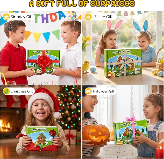 150PCS Magnetic Blocks, Magnetic Building Blocks, 0.63in Magnetic Building, STEM Game Stacking Toys for Kids, Birthday Gifts for Boys and Girls Age 3+ Years Old