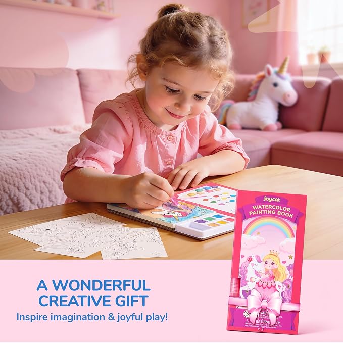 JoyCat Pocket Paint with Water Coloring Books for Kids, Art & Craft Activity Toy Set, Creative Travel & Home Painting Kit, Gifts for Girls & Boys Ages 3-8 (Magical Pony)