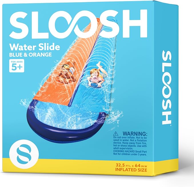 Sloosh 32.5FT Double Water Slides, Heavy Duty Lawn Slide with Sprinkler and 2 Inflatable Boards Backyard Yard Lawn Summer Outdoor Water Toy for Kids Adults