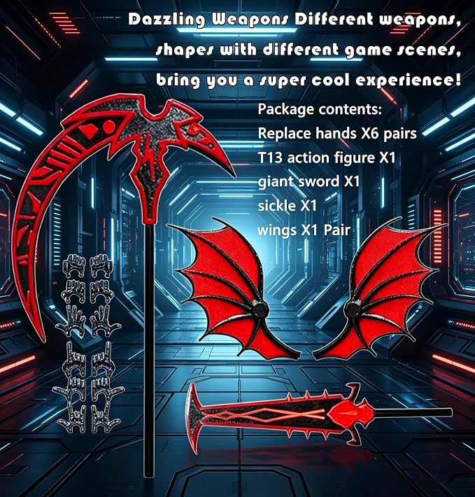 Titan 13 Action Figure Set Assembly Required, T13 3D Printed Action Figures with Weapons Accessories T 13 Lucky Robo Dummy Nova 13 Action Figures (Red Demon)