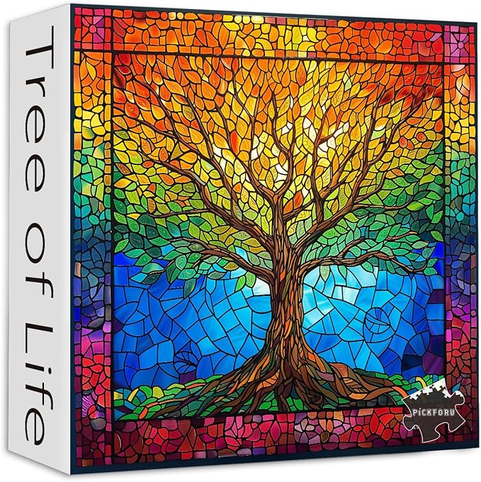 PICKFORU Stained Glass Puzzles for Adults 1000 Pieces and up, Mosaic Tree of Life Puzzle Unique Rainbow Puzzles, Colorful Difficult Jigsaw Puzzles for Adults