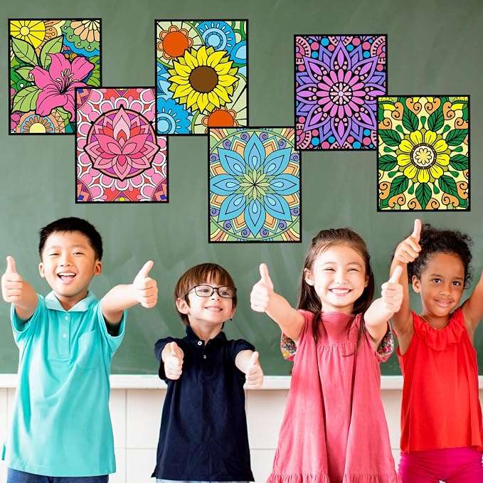 Cinrobiye 48 Pcs Velvet Coloring Posters Floral Fuzzy Posters to Color Bulk Felt Flower Coloring Page Craft for Adults Teenagers All Ages Classroom Assisted Living Festive Holiday Art&Craft Activity