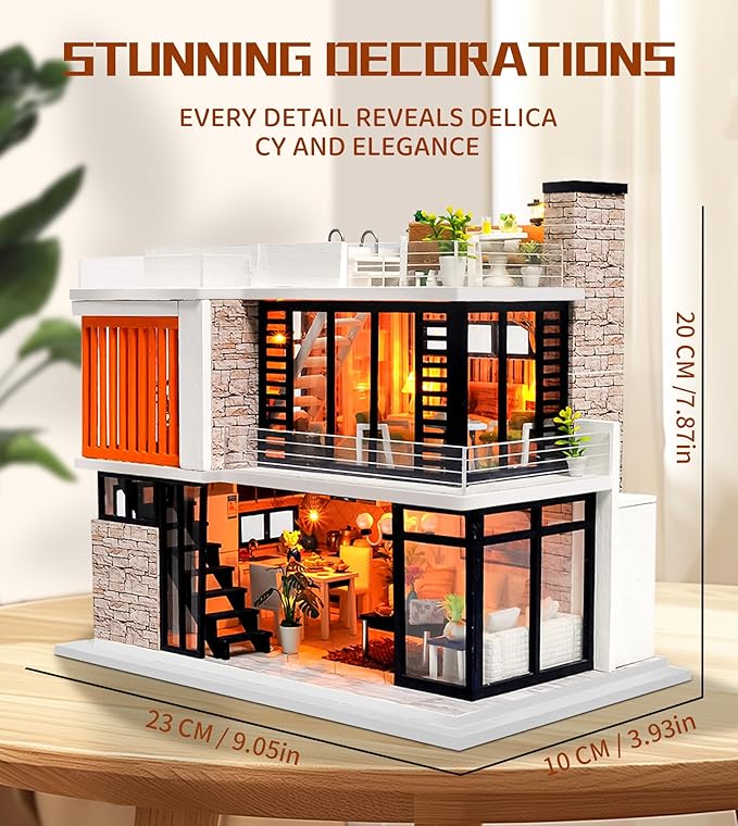 Spilay Dollhouse Miniature with Furniture,DIY Kit Mini Modern Villa Model with Music Box,1:24 Scale Creative Doll House Best Christmas Birthday Gift for Lovers Boys and Girls(Florence)