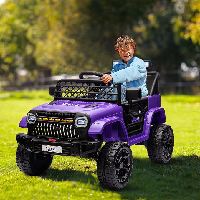 GarveeLife 12V Kids Ride On Truck Electric Vehicle Battery Powered Car Toddles Ride On Toy for Boys Girls with Remote Control, 4-Wheel Suspension, Battery Display, LED Lights, Music, Purple