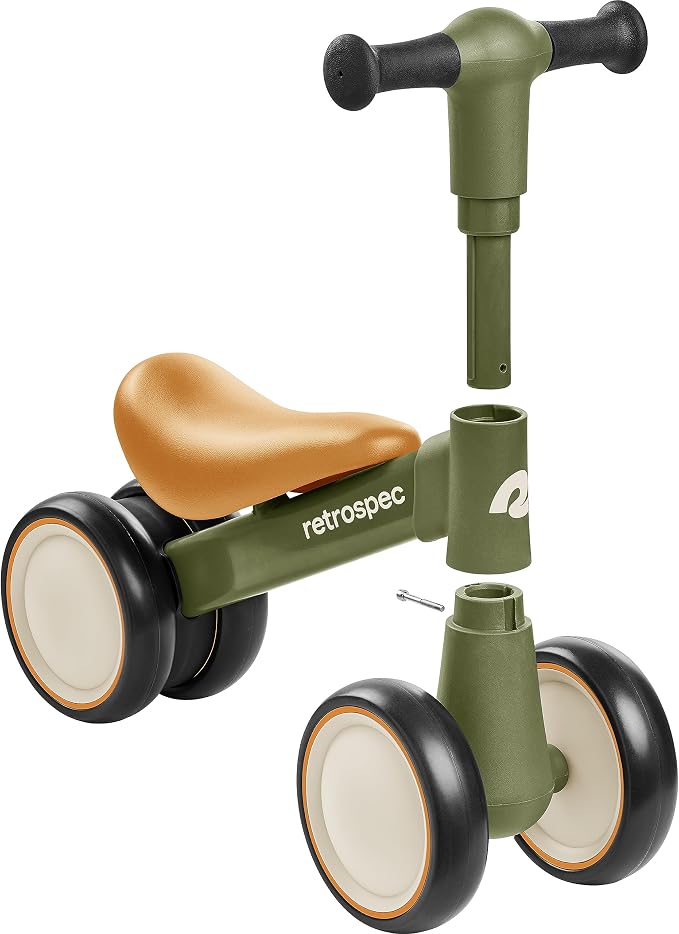 Retrospec Cricket 2 Baby Walker Balance Bike with 4 Wheels - Safe Learning Toy for Ages 12-24 Months - Scratch-Resistant Indoor Outdoor Toddler Riding Toy with Steering Limit & Soft Grips