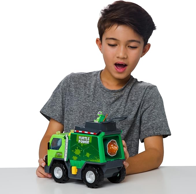 Teenage Mutant Ninja Turtles Toy, Thrash 'N' Battle Garbage Truck with 3 Sewer Cap Launchers, Lights & Sounds, TMNT Mutant Ninja Turtle Vehicle for Kids, Ages 3+