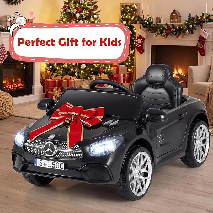 Costzon Ride On Car, 12V Licensed Mercedes Benz Electric Vehicles with Parent Remote Control, LED Headlights, Music & Wireless Connection, Kids Car for Boys Girls Aged 3-8 (SL500,Black)