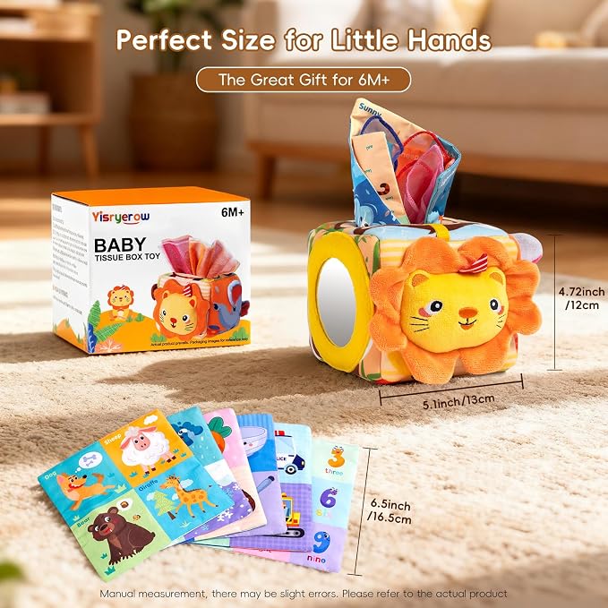 Baby Tissue Box Toy - Montessori Sensory Toys for 6-12 Months Infant, Baby Toys 6 7 8 9 Month - 1 Year Old with 6 Crinkle Tissues & 10 Scarves, Developmental Tissue Pulling Toy Boy Girl Birthday Gift