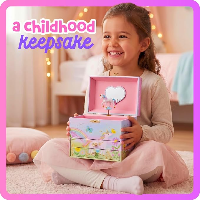 Giggle & Honey® Musical Unicorn Jewelry Box for Girls | Music Boxes for Little Girls | Toddler Jewelry Box for 4 Year Old Kids | Toys for Toddlers | Birthday Gifts for Kids 5, 6, 7, 8, 9 Years