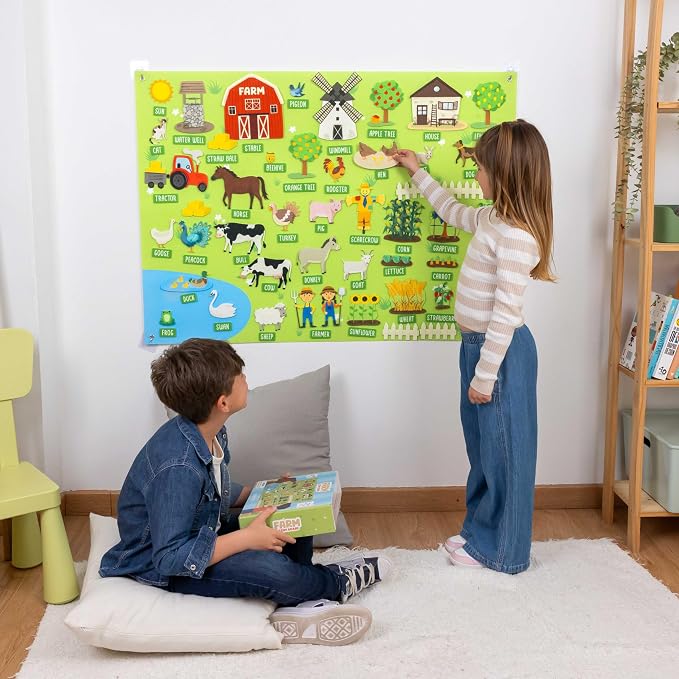 BONNYCO Felt Board for Toddlers with 92 Animal Farm Figures. Montessori and Sensory Toys, Birthday Gifts for Kids 3-8 Years Old. Educational Games, Learning Activities, Christmas
