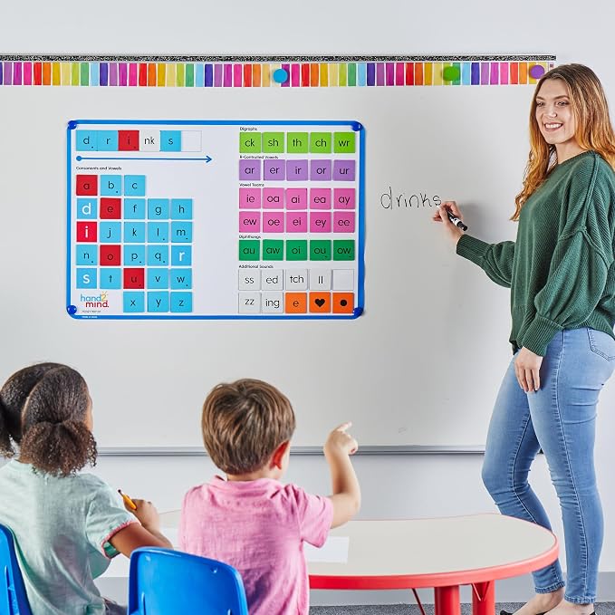 hand2mind Advancing Phonics Word Work Demonstration Set, Jumbo Magnetic Poster with 108 Phonics Tiles, Magnetic Classroom Supplies, Whiteboard Magnets for Teachers, Science of Reading Manipulatives