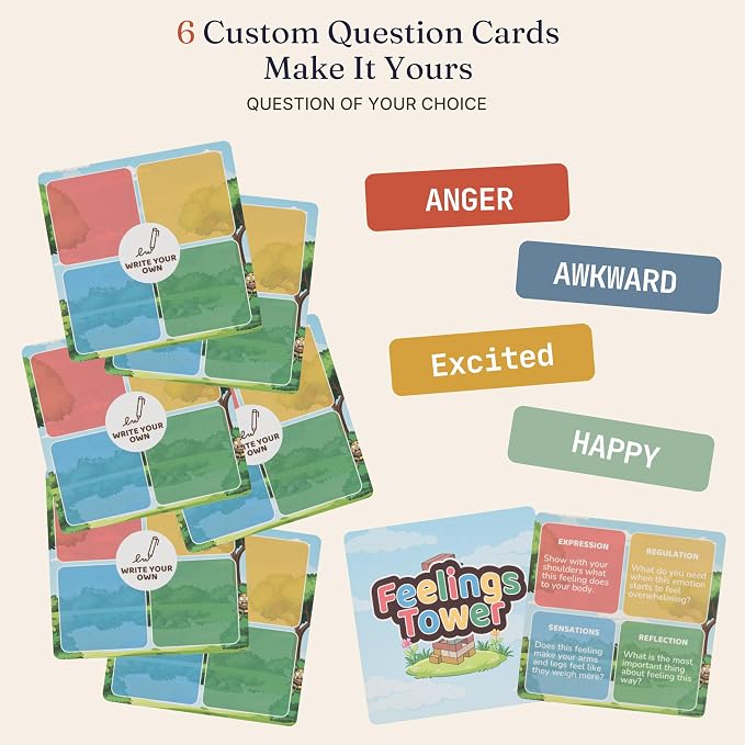 Feelings Tower Therapy Games for Kids & Teens - Social Emotional Learning Toy, 48 Emotion Cards & Animal Stacking Blocks - Play Therapy Toys, SEL & Social Skills Games for Kids, Counseling