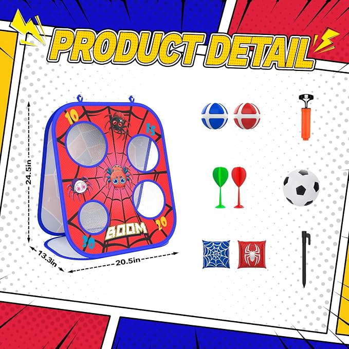 Spider Bean Bag Toss Game, 3-in-1 Cornhole Board Outdoor Toys for Kids, Family Party Activity Toddler Yard Backyard Beach Lawn Party Camping Game Toys for 3 4 5 6 7 8 Year Old Boys Girls Birthday Gift