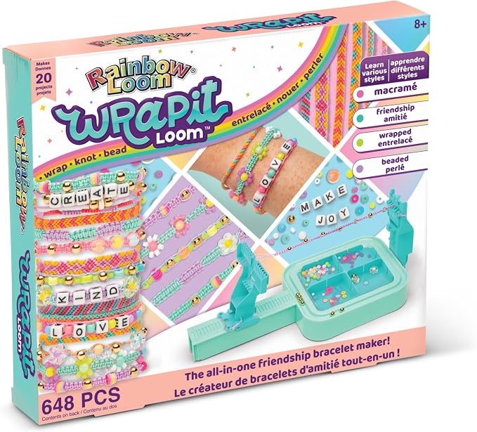 Rainbow Loom: Wrap it Loom Bracelet Maker - DIY Friendship String Bracelet Kit, 600 Beads, 4 Bracelet Styles, Jewelry Crafting Activity, Kids Ages 8+