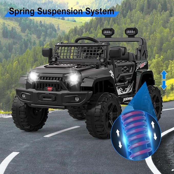 GarveeLife 12V Kids Electric Ride On Truck Car w/Parent Remote Control, Spring Suspension, LED Lights & AUX Port | Outdoor Ride Toy for Boys Girls
