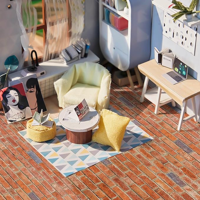 Flutesan 12 Pcs Miniature Dollhouse Wallpaper and Flooring Peel and Stick Mini DIY Self Adhesive Dollhouse Accessories 8.27 x 11.69 Inch (Red Clinker)
