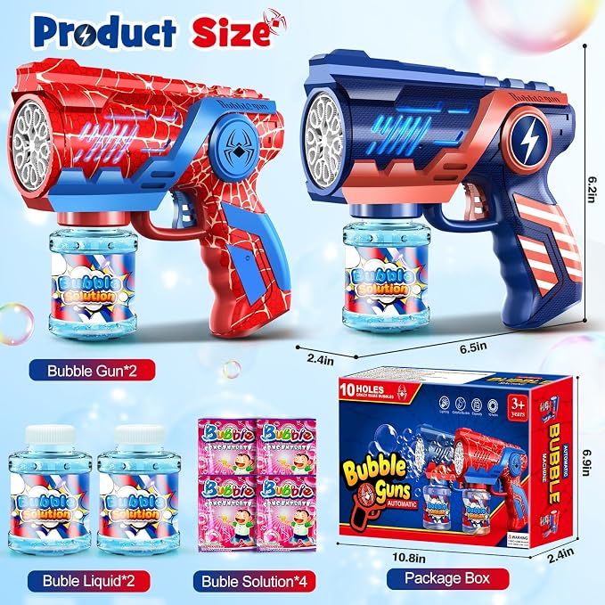 Bubble Gun Machine Toys for Kids: 2 Pack Bubble Blower with 2 Bottles Refill Solution - Bubble Blaster for 3 4 5 6 7 8 Year Old Boy Girl Kids, Summer Outdoor Toy for Easter Birthday Wedding Party Gift