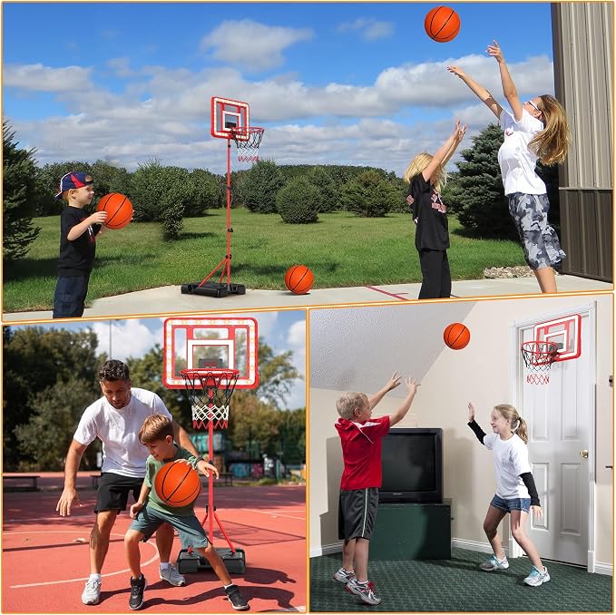 Kids Indoor Basketball Hoop with Scoreboard & Timer,Toddler Adjustable Height Basketball Goal Toy for Outdoor Backyard,Sports Game Play