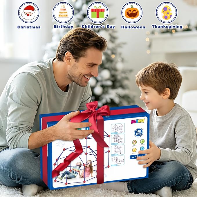 Fort Building Kit for Kids, 140 Pcs STEM Building Toys for Indoor Outdoor, Ultimate Creative Set DIY Castles Tunnels Play Tent, Christmas Birthday Gifts for 4 5 6 7 8 9 10 11 12 Years Old Boys & Girls