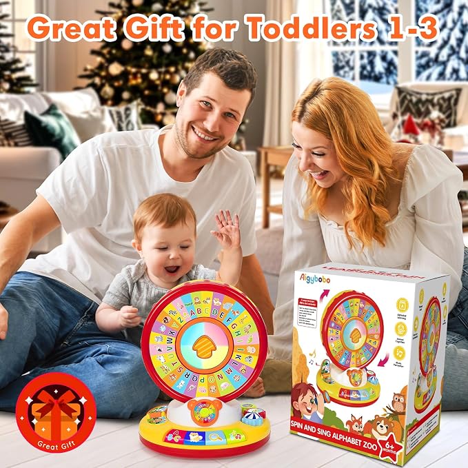 Toys for 1 2 3 Year Old Boys Girls, Musical Spin and Sing Alphabet Zoo, Learning Toys for Toddlers 1-3, Educational Interactive Toys, Christmas Birthday Gift for Baby Age 6-9-12-18 Months (Red)