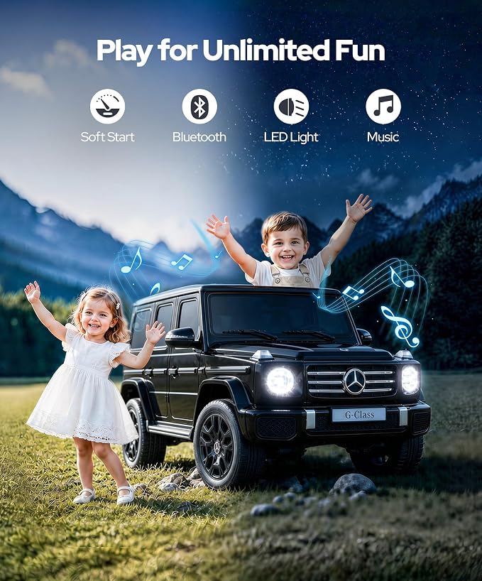 ELEMARA 2 Seater 24v Ride on Toys for Big Kids,Mercedes Benz G-Class G500 Electric Car for Kids,4WD Ride on Car with Remote Control,Battery Powered SUV,Bluetooth,Music& Horn,Low Battery Prompt,Black