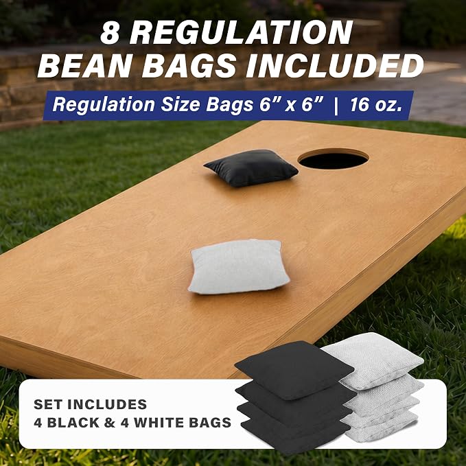 GoSports 4 ft x 2 ft Regulation Size Wooden Cornhole Boards Set with Light Brown Finish - Includes Carrying Case (Choose Your Colors)
