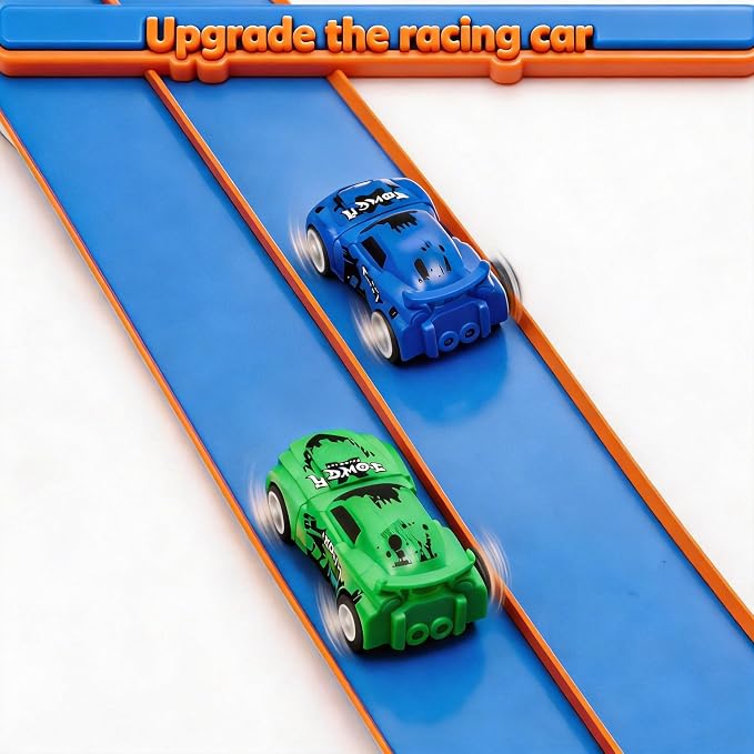Flexible Tracks 15 Ft Flex Race Car Track for Kids Toy-DIY Car Track Set with 1/64th Rebound Cars Portable Rolls Up Race Tracks with Strong Suction Cups-Great Gifts Toys for Boys Girls Ages 3+