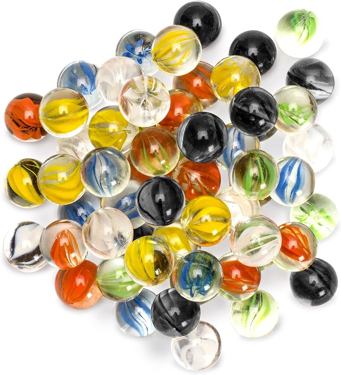 Yellow Mountain Imports 60 Pieces Translucent Chinese Checkers Glass Marbles with Petal Design - 14 Millimeters