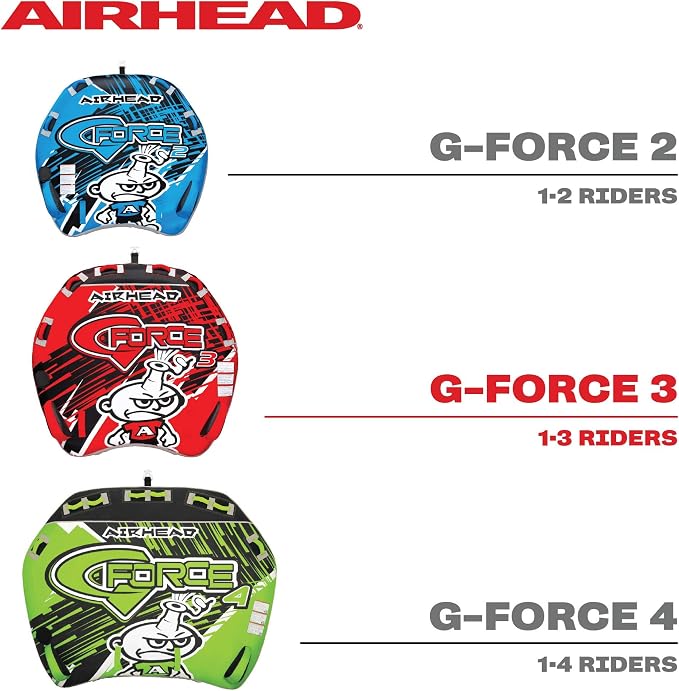 Airhead G-Force Towable Tube for Boating, 1-4 Rider Inflatable Boat Tube for Water Tubing, Heavy Duty Full Nylon Cover, Stabilizer Fins with Neoprene Knuckle Guards, Speed Safety Valve