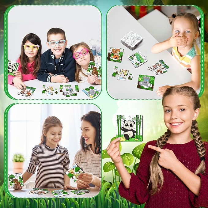 Realspring 24 Pack Wild Animal Color Your Own Jigsaw Puzzles for Kids 3-5, 4-6, 6-8, Coloring Crafts DIY Paper Puzzles Party Favors Gifts for Toddler Children Learning Education Toys