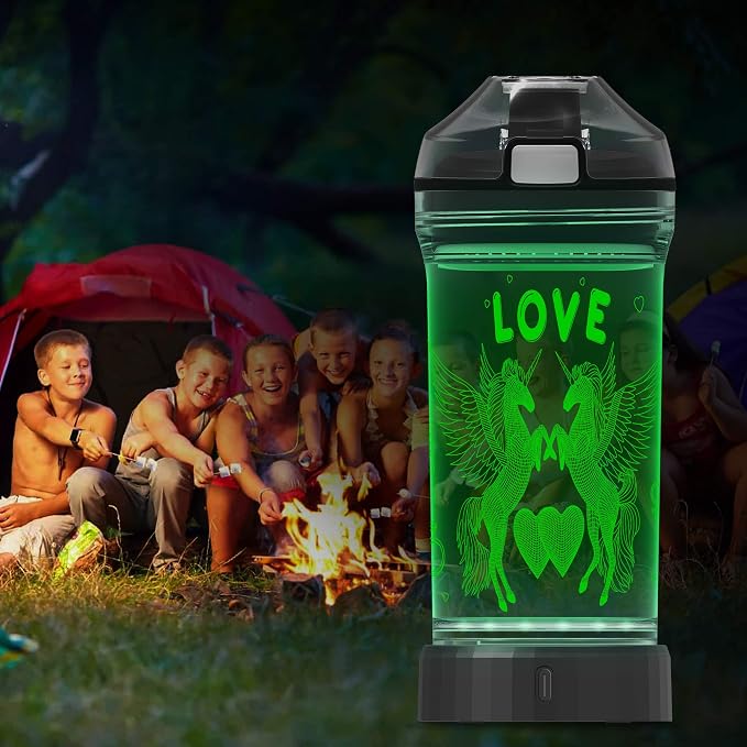 Lightzz Kids Water Bottle with 3D Glowing Unicorn LED Light - Tritan BPA Free - Creative Ideal Travel Cup Fairy Gift for Back to School Girl Child Holiday Camping Picnic (Unicorn 14 Oz)