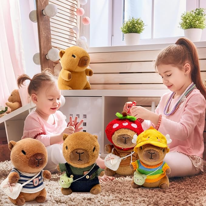 10.2" Brown Capybara Plush Toy with 9 Clothes and Accessories Super Soft Capybara Stuffed Animal for Kids Girls Boys (Brown Capybara)