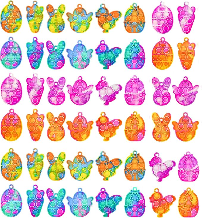 48 Pcs Easter Mini Fidget Sensory Pop Toys, Mini Pop Keychains Basket Stuffers Fillers, Party Favors and Classroom Prize Supplies