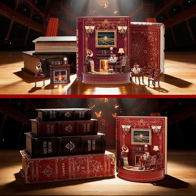 Book Nook Kit, DIY Miniature House Dollhouse Kit 3D Puzzle for Adults | Booknook Bookend Bookshelf Decor Tiny House Model Build with Puppet, Gifts for Family and Friends