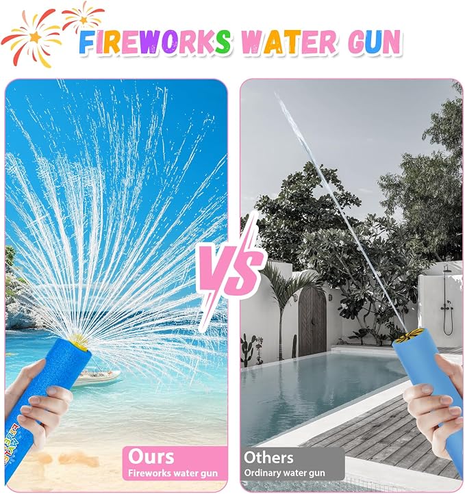 8Packs Creativity Foam Fireworks Water Gun, Sprays Water Like Fireworks, Squirt Guns for Kids, Bulk Samll Water Blaster Summer Pool, Backyard, Beach, Birthday School Party Outdoor Game Toys