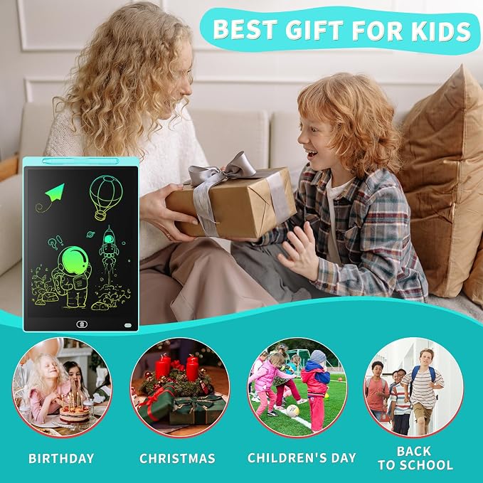 Genialba LCD Writing Board 10 Inches, Colourful Electronic Tablet, Portable Erasable Drawing Board, Graphic Tablet for Children's Games 3 4 5 6 7 Year Old Kid Boys Girls (Blue)