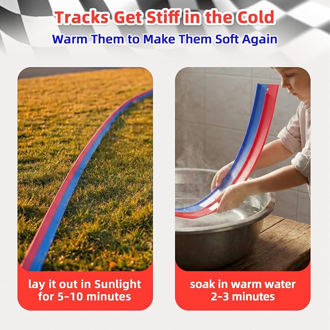 15 Ft Flex Race Car Track for Kids, Flexible Track with 3 Cars, 3 Suction Cups, Compatible with 1:64 Diecast Cars, Window Tile Racing Toy Ages 3+, Red Blue