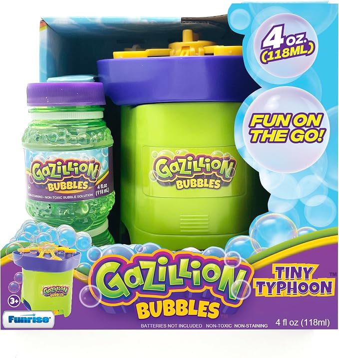 Gazillion Bubbles Tiny Typhoon, Compact Bubble Machine, Powerful Bubble Blower for Maximum Fun, Easy to Clean & Portable, Includes 4 oz Gazillion Bubble Non-Toxic Solution