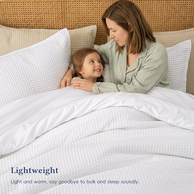 David's Home Waffle Weave Comforter Set 3PCS King Size, Soft Breathable Lightweight Cozy Skin-Friendly Warm for All Season, Elegant Aesthetic Home Decor Bedding Set with Pillow Shams, White