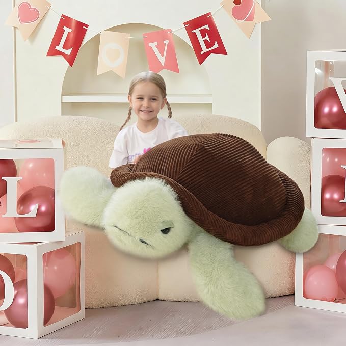 MorisMos Giant Sea Turtle Stuffed Animal Plush Pillow 4ft – 51" Lifesize Stuffed Turtle Plush Toy for Kid Adult,Large Tortoise Toy Gift for Marine Lovers, Cuddly Ocean Creature Decor,CE/CPC Certified