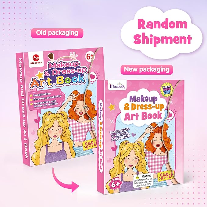 Mocoosy Makeup Art Craft for kids Ages 4-8, Pretend Play Makeup Coloring Activity Book with Stickers, Fashion Design Sketchbook, Travel Game Airplane Car Road Trip Toy Birthday Gift for Girl 5 6 7 8 9