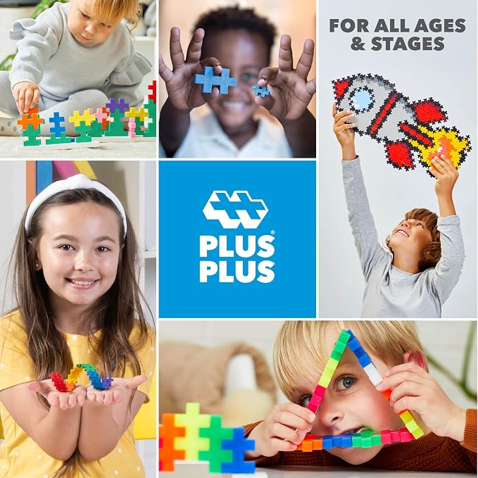 PLUS PLUS 600 Piece Basic Color Mix - Mini Waffle Blocks Set, Stem Toys for Kids - Sensory Bin Fillers, Math Manipulatives & Classroom Must Haves Gifts for Boys & Girls