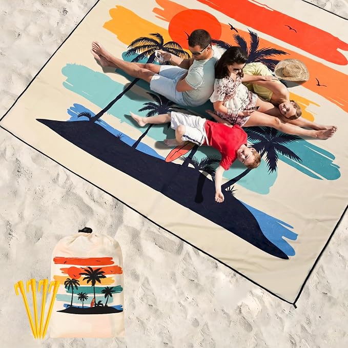 WIWIGO Beach Blanket Waterproof Sandproof Beach Mat 79" X 83"/10'x9'for 2-8 Adults Quick Drying Outdoor Picnic Mat Beach Accessories for Travel, Camping, Hiking