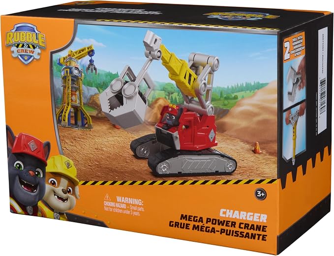 Rubble & Crew Charger's Mega Power Crane, Toy Truck with Charger Figure & 2 Detachable Tools, PAW Patrol Kids Toys for Boys & Girls Ages 3 and Up