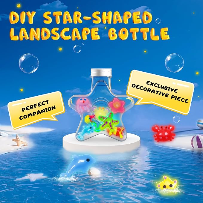 Kiditos Magic Water Elf Toy Kit for Kids, Glow-in-the-Dark Water Elves Craft Kit–DIY Water Pets Craft Kit with 8 Glow Gels, 10 Molds & Star Bottle, STEM Sensory Learning Toy for Ages 3+