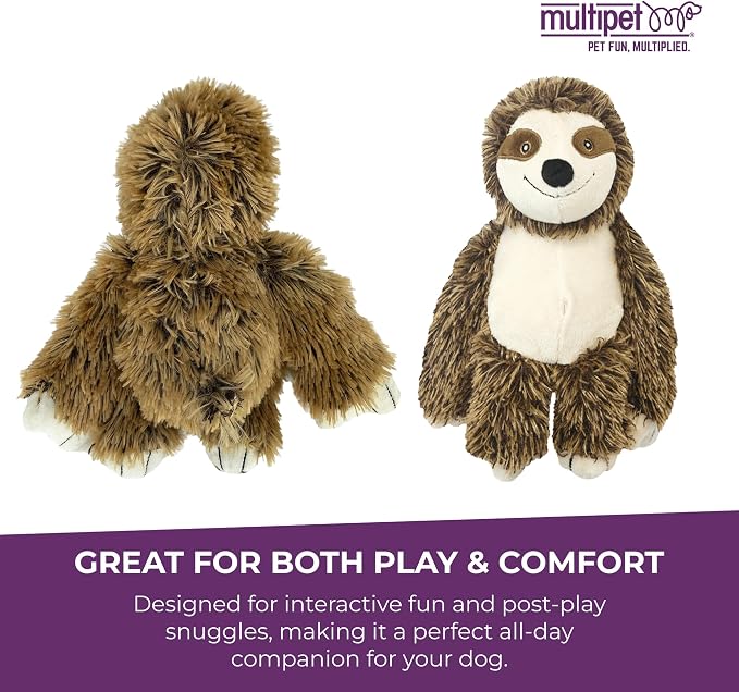 Multipet Bark Buddies Sloth Dog Plush Toy - Squeaky Dog Toy for All Dogs - Extra Soft Plush Dog Toy - Stuffed Animal Dog Toy for Cuddling & Playing - Cute Dog Pet Toy (10")