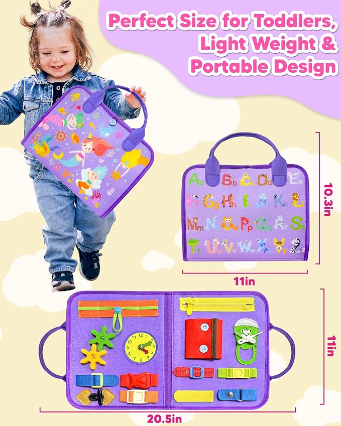 Exorany Busy Board Montessori Toys for Toddler Boy Girl Birthday Gifts, Busy Book Sensory Learning Toys for Toddlers, Toddler Airplane Car Travel Toy Educational Activities