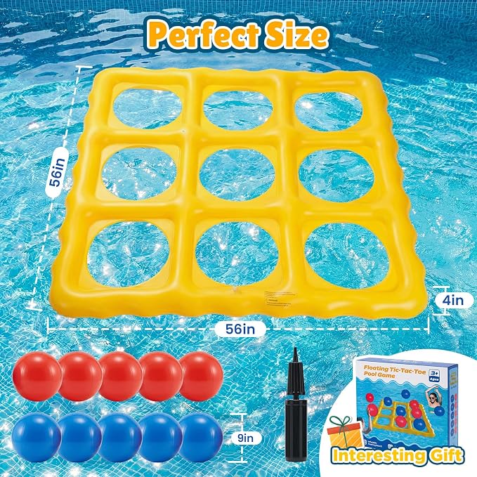 Pool Toys Inflatable Tic-Tac-Toe Game Giant Outdoor Floating Game with 10 Balls Swimming Pool Games for Kids Adults Family 2-10 Players Yard Pool Beach Lawn Camping