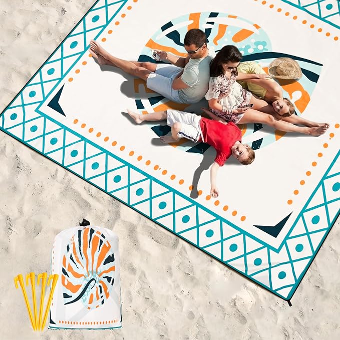 HIHOHO Beach Blanket Waterproof Sandproof Extra Large Beach Mat 79" X 83"/120"x108"for 1-8 Adults Quick Drying Durable Outdoor Picnic Mat for Beach Travel Camping Hiking